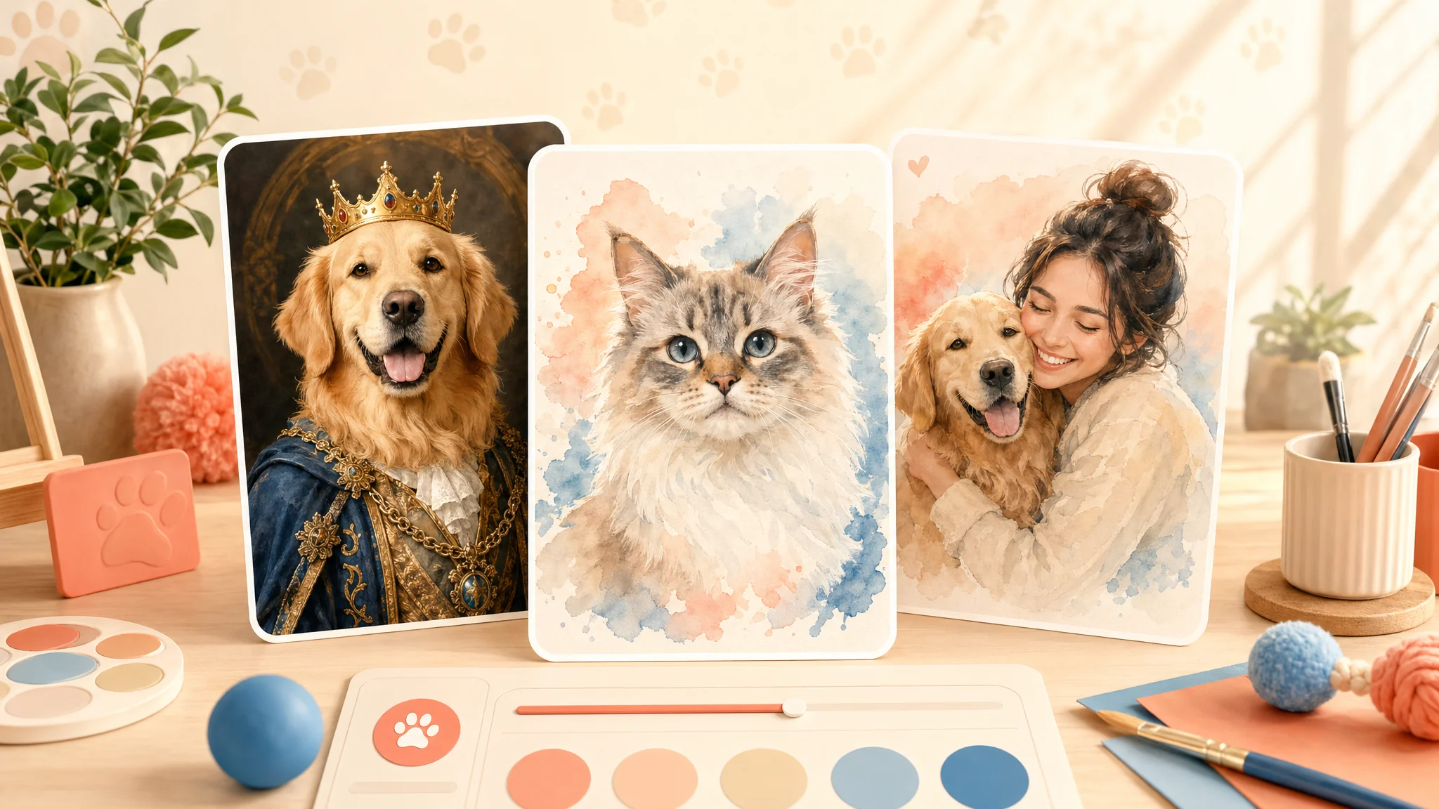 Make a Pet Portrait from a Photo example from PawStudio AI