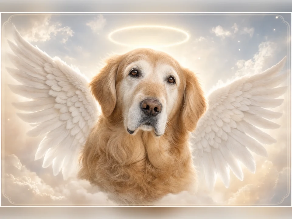 Angel Wings Memorial memorial pet portrait template preview for a dog or cat
