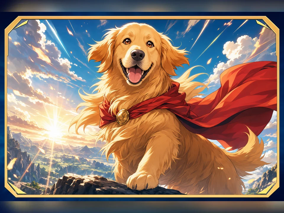 Anime Hero Pet character pet portrait template preview for a dog or cat