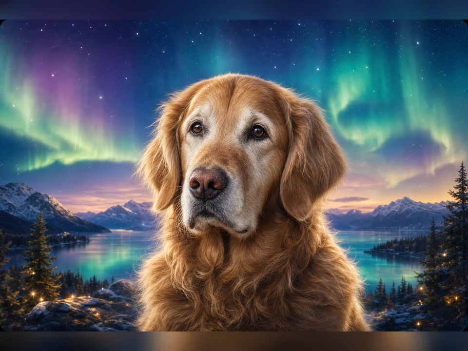 Aurora Memory Portrait memorial pet portrait template preview for a dog or cat