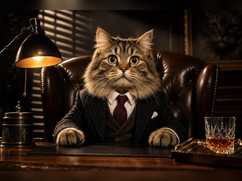 Boss Cat Noir character pet portrait template preview for a dog or cat