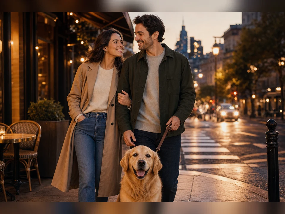 City Date Couple + Pet owner and pet portrait template preview