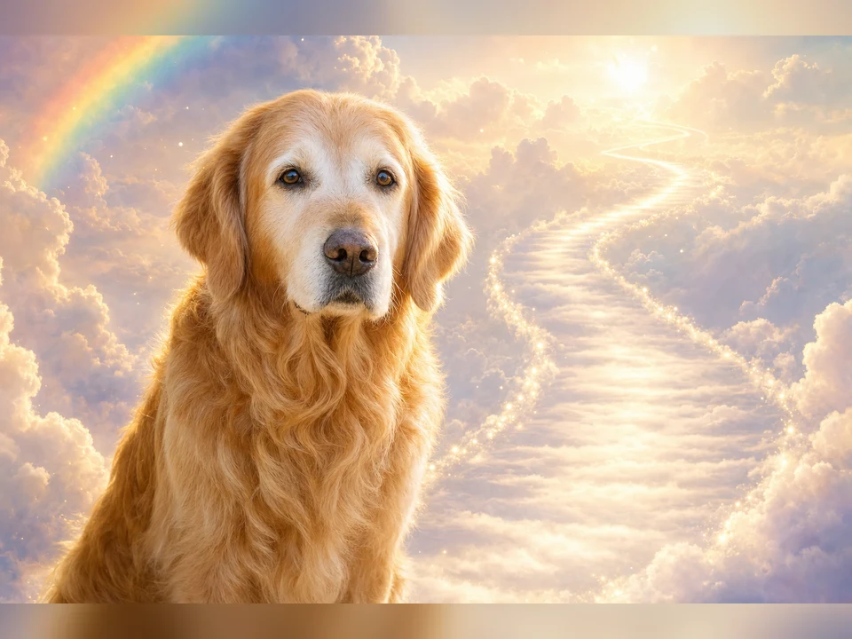 Cloud Path Memorial memorial pet portrait template preview for a dog or cat