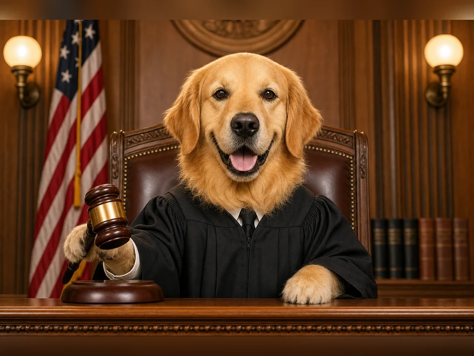Courtroom Judge Pet character pet portrait template preview for a dog or cat