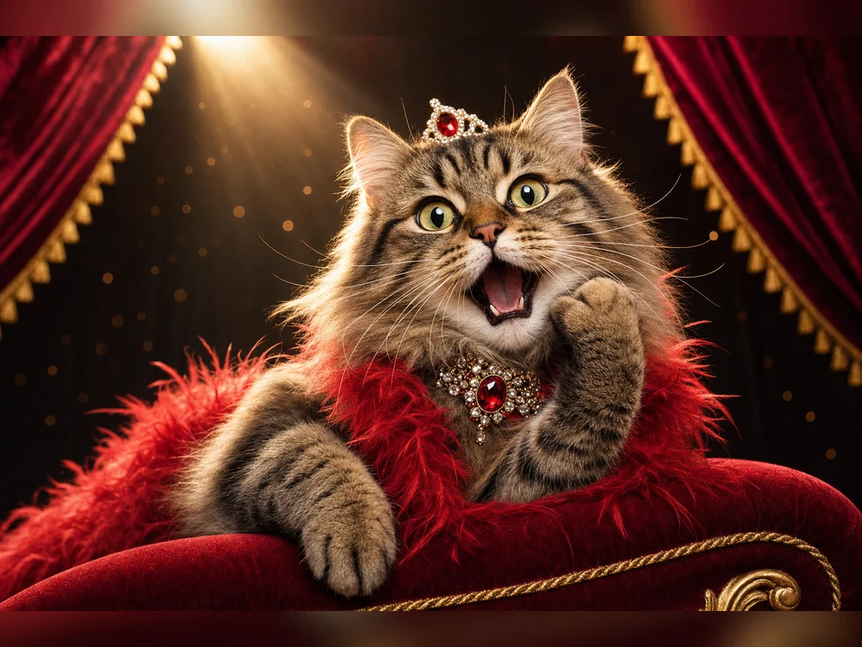 Drama Queen Cat character pet portrait template preview for a dog or cat