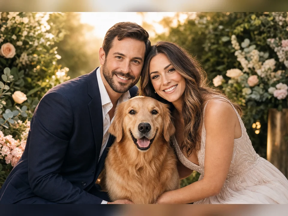Engagement Pet Portrait owner and pet portrait template preview
