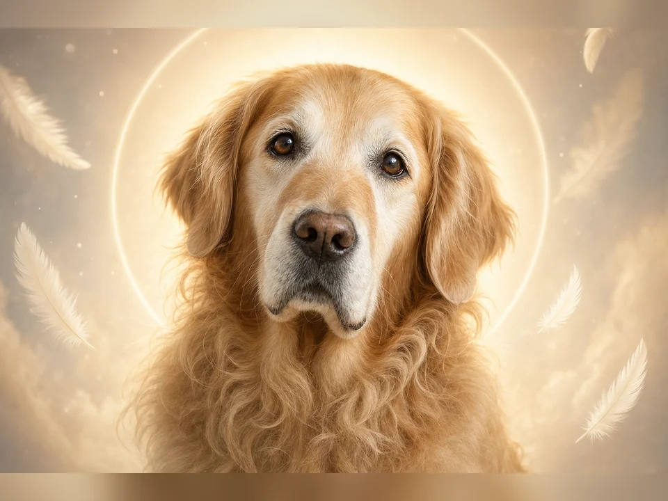 Gentle Halo Portrait memorial pet portrait template preview for a dog or cat