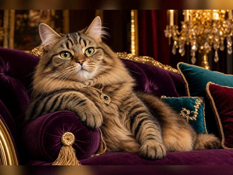 Luxury Sofa Cat character pet portrait template preview for a dog or cat