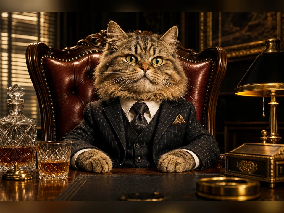 Mafia Cat Poster character pet portrait template preview for a dog or cat