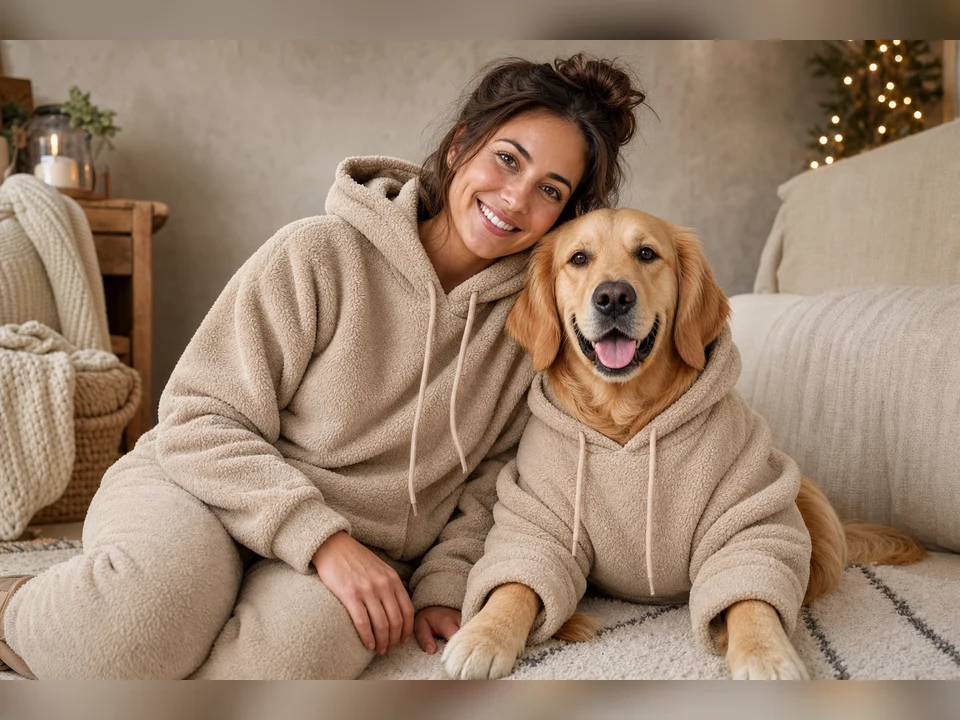 Matching Hoodies owner and pet portrait template preview