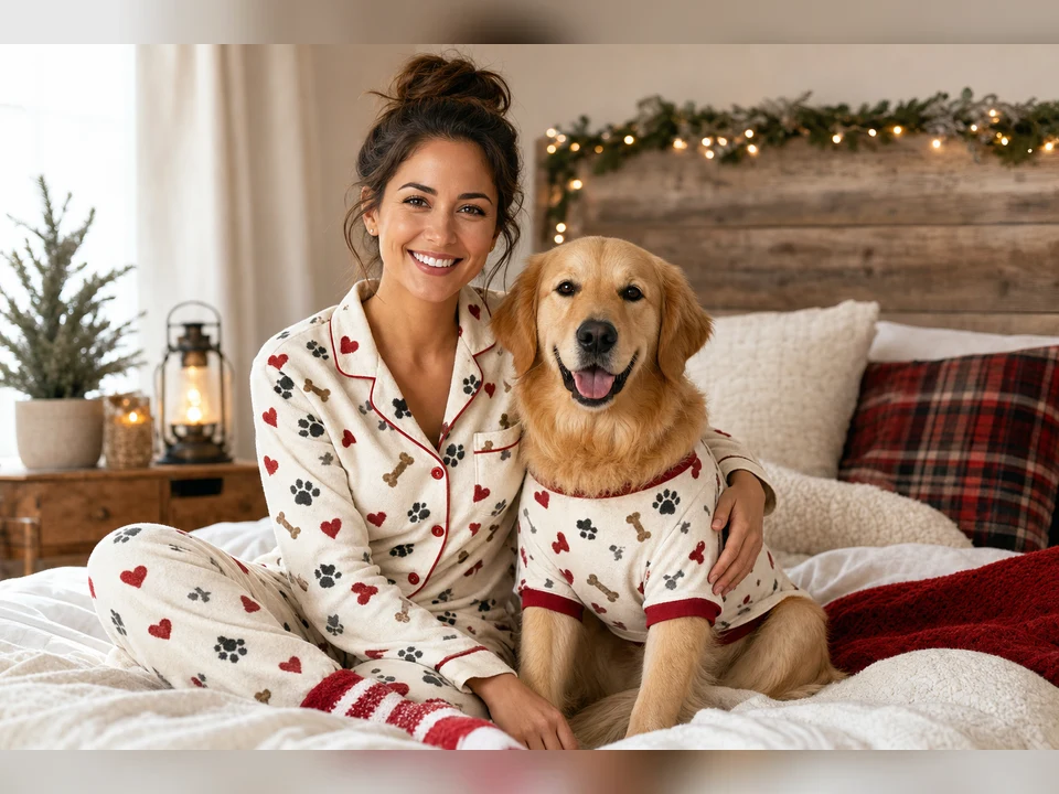 Matching Pajamas owner and pet portrait template preview