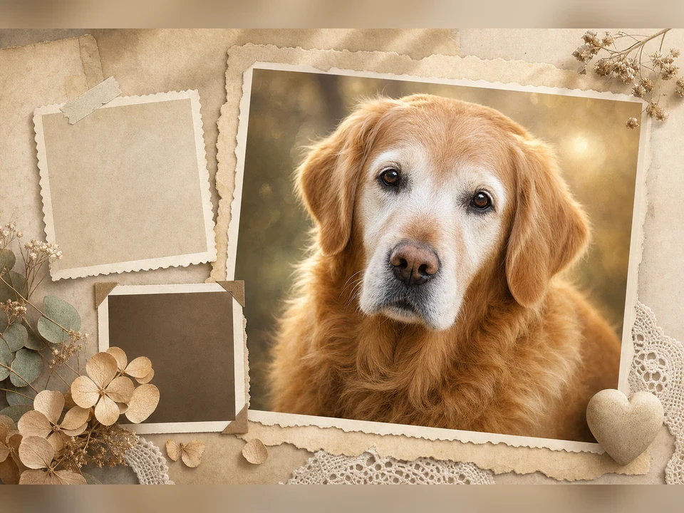 Memory Album Portrait memorial pet portrait template preview for a dog or cat