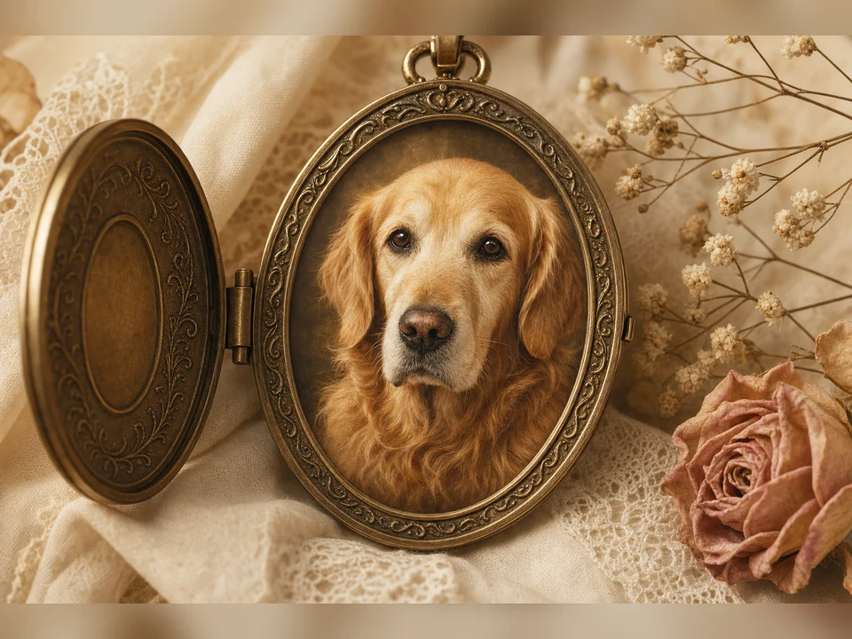 Memory Locket Portrait memorial pet portrait template preview for a dog or cat