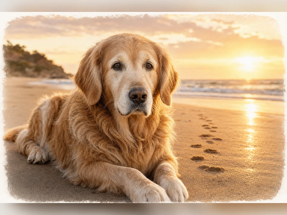 Ocean Shore Memory memorial pet portrait template preview for a dog or cat