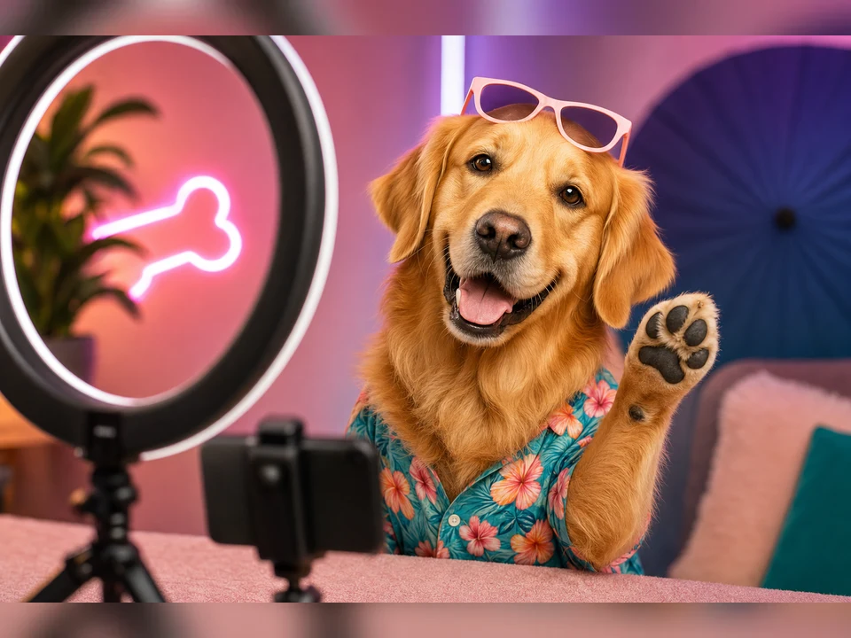 Pet Influencer Studio character pet portrait template preview for a dog or cat