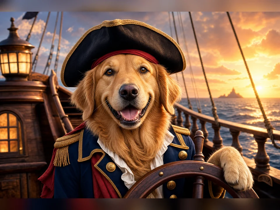 Pirate Captain Pet character pet portrait template preview for a dog or cat