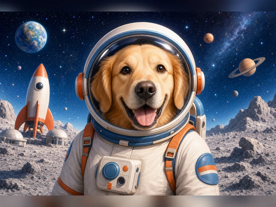 Cat astronaut space explorer portrait