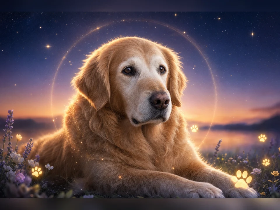 Starlit Memory Portrait memorial pet portrait template preview for a dog or cat