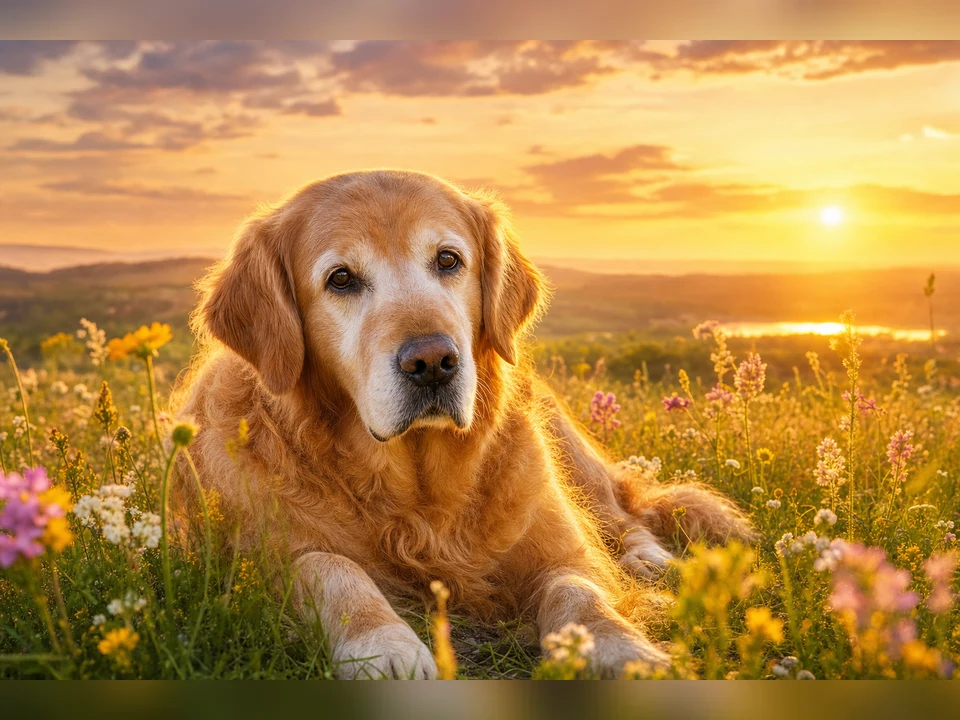 Sunset Meadow Memorial memorial pet portrait template preview for a dog or cat